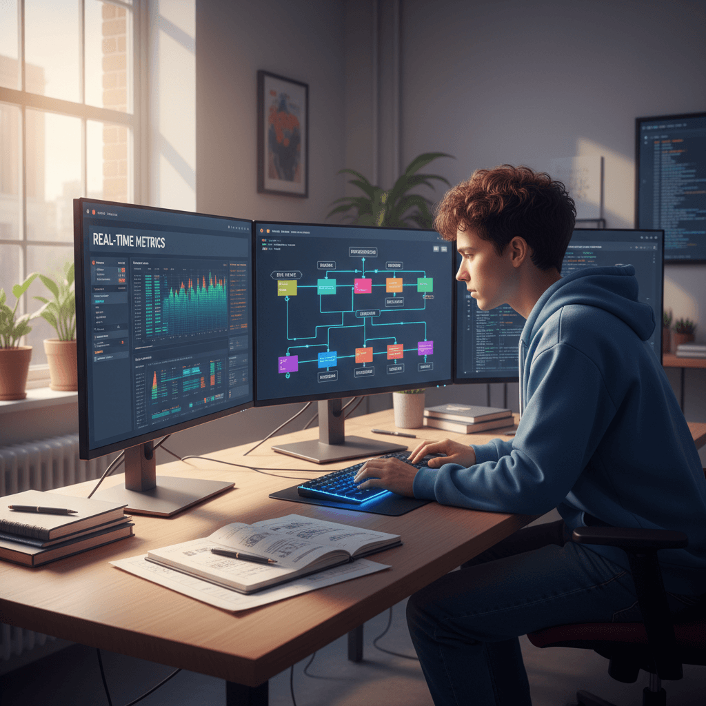 Developer working with ML agent dashboard
