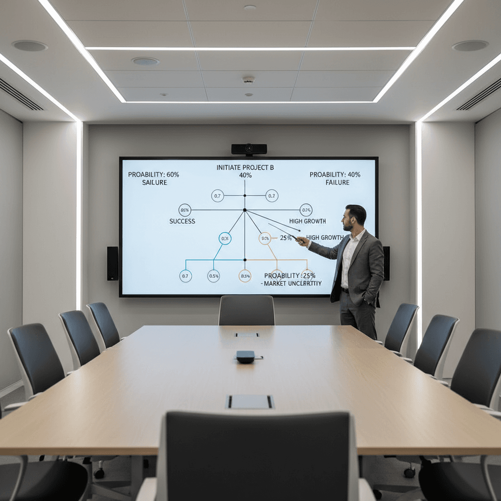 Decision-making agent framework displaying branching logic and rule evaluation
