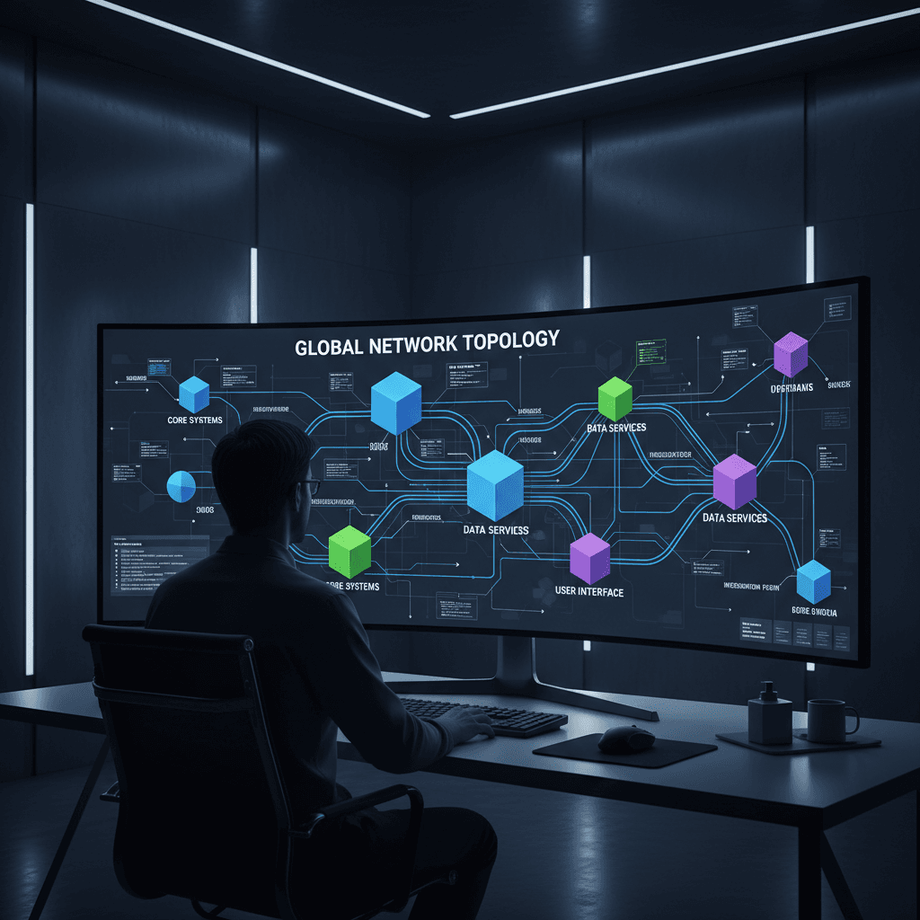 Integration agent architecture showing connected systems and data flow coordination