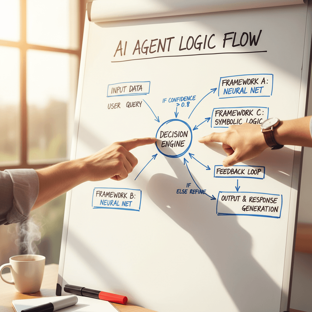 Team sketching out AI agent framework design