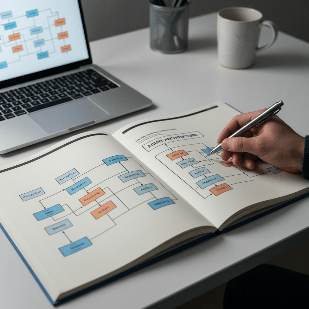 ML Formula guide showing agent architecture diagram with implementation notes