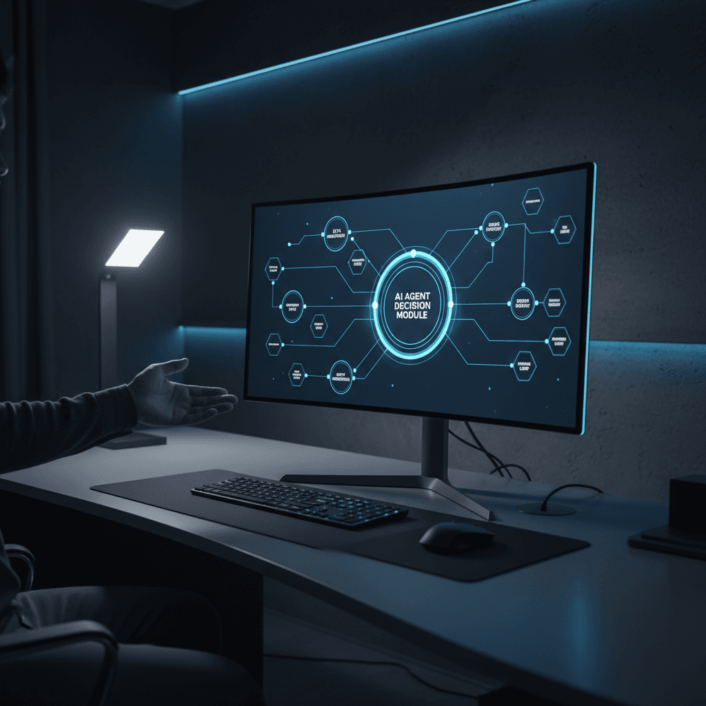 Autonomous workflow automation agent interface showing connected process nodes